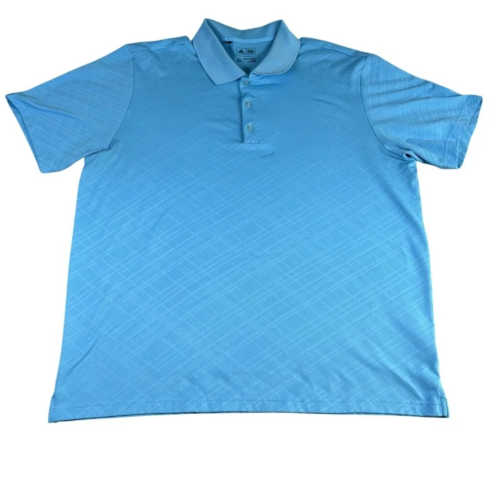 adidas Polo Shirt Mens XL Golf Athletic Light Blue Textured Grid Short Sleeve